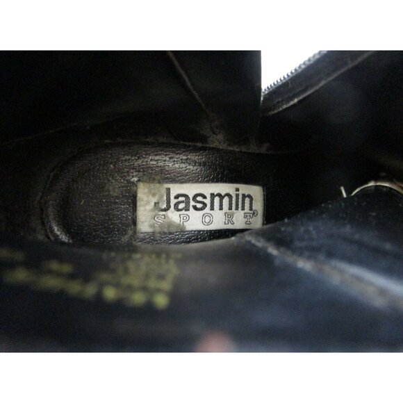 Jasmin Sport Black Leather Ankle Boots Womens Strapeze 8M Block Heel Zipper - Picture 4 of 11